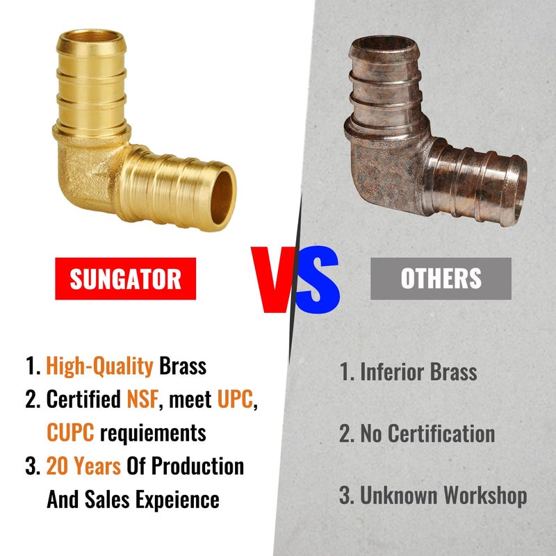 SUNGATOR Pex Fittings 1/2 Inch, 25-Pack 1/2" Pex 90 Degree Elbow, No Lead Brass, NSF, UPC Certified - Image 4
